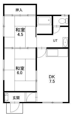 梅田ハイツ(2DK/1階)の間取り写真