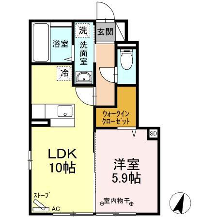 グランドスイート匠五番舘(1LDK/1階)の間取り写真