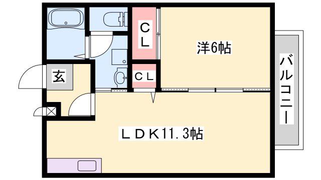 ドリームカム21 A棟(1LDK/2階)の間取り写真