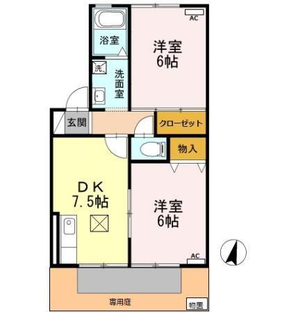 アストロハウス A(2DK/1階)の間取り写真