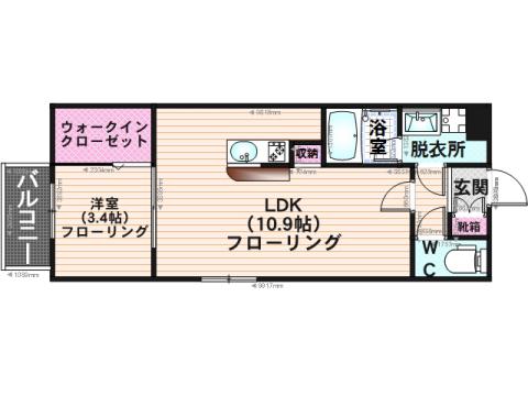 エルコスモ井尻(1LDK/1階)の間取り写真