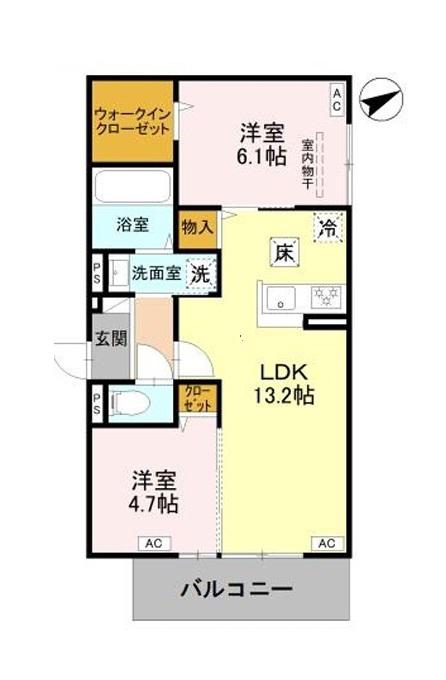 GRAMM下津林イースト(2LDK/2階)の間取り写真