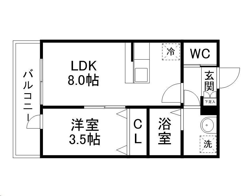 リベルテ南仙台(1LDK/3階)の間取り写真