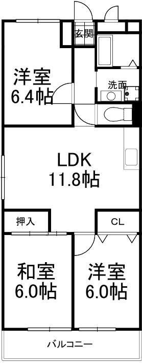 ロイヤル香里園(3LDK/1階)の間取り写真