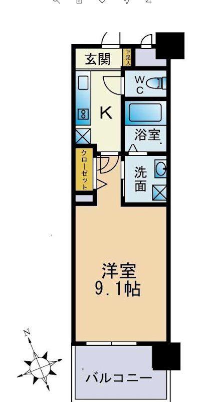 フロンティアききつI(1K/3階)の間取り写真