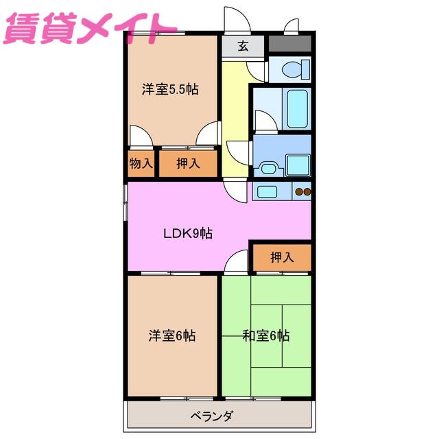 ファミール西浜田 南館(3DK/4階)の間取り写真