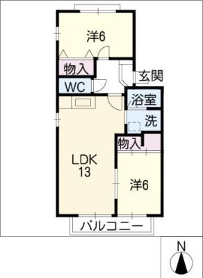 ビューラ加藤A(2LDK/1階)の間取り写真