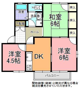 グランドメゾンのだはらラベンダー棟(3DK/1階)の間取り写真