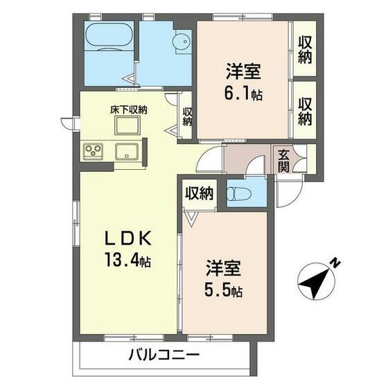 ラ・ルミナス II(2LDK/1階)の間取り写真