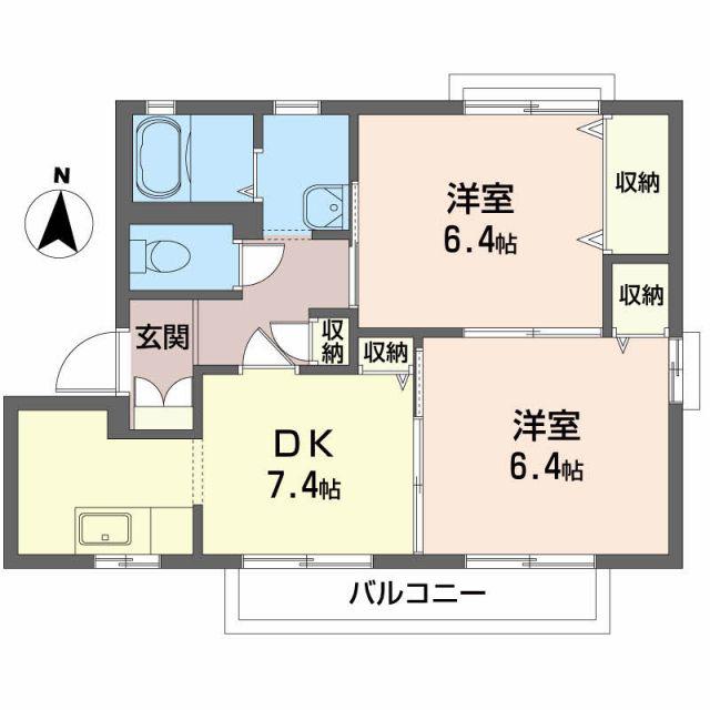 ドミールB(2DK/2階)の間取り写真