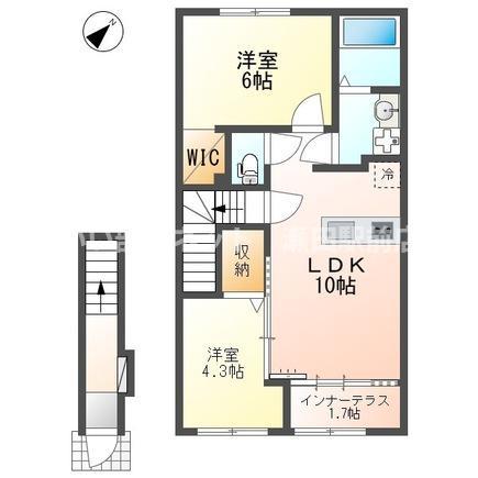 大津市大萱2丁目アパート(2LDK/2階)の間取り写真