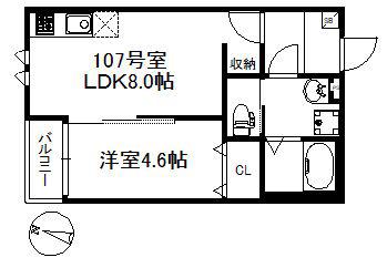 メゾンソレイユ久留米A(1LDK/2階)の間取り写真