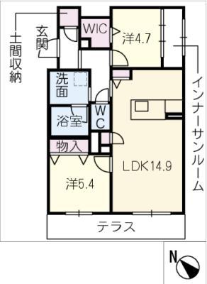 岡崎市上和田町シャーメゾンB棟(2LDK/1階)の間取り写真