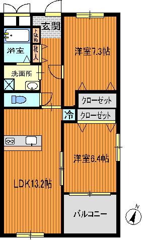 エスメラルダII(2LDK/2階)の間取り写真