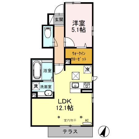 西武池袋線 入間市駅 徒歩9分 2階建 築8年(1LDK/1階)の間取り写真