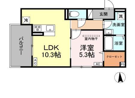 エリシア泉町(1LDK/2階)の間取り写真