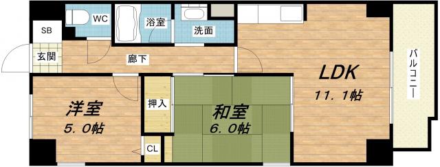 ライフコート南堀江(2LDK/5階)の間取り写真