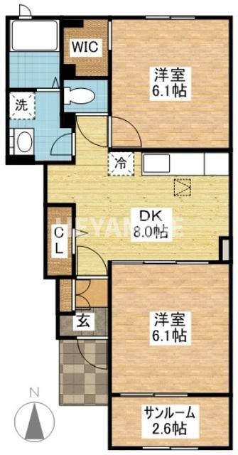 アンアザレア II(2DK/1階)の間取り写真
