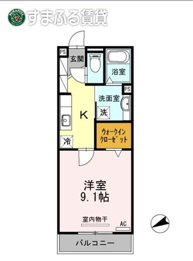 アムールYH(1K/2階)の間取り写真