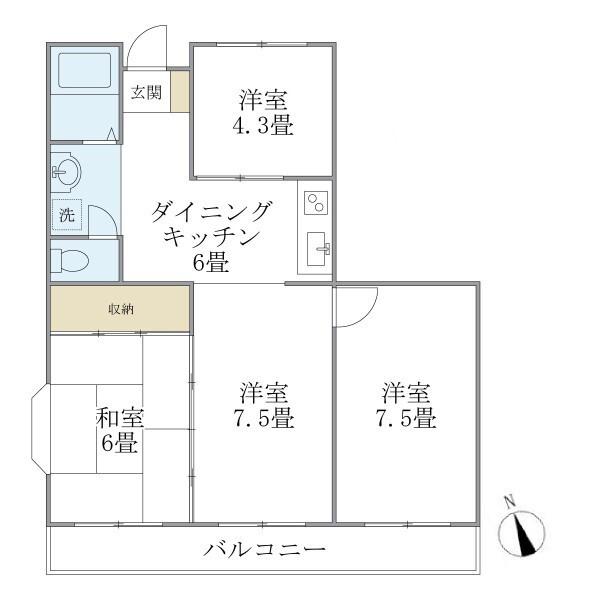 第二ハウス崔綜(4DK/2階)の間取り写真
