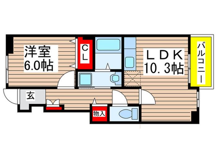 ヴァンベール(1LDK/1階)の間取り写真