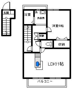 メリーベル F棟(1LDK/2階)の間取り写真