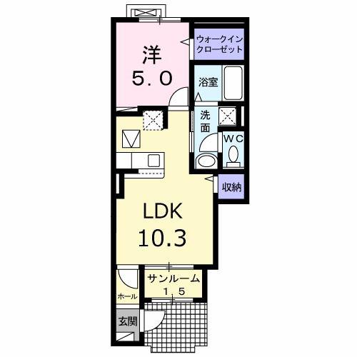ルーエ西本成寺I(1LDK/1階)の間取り写真