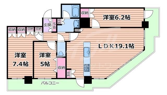 セントプレイスタワー(3LDK/26階)の間取り写真