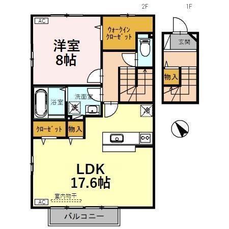 リビングタウン松若町(1LDK/2階)の間取り写真
