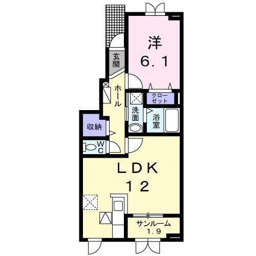アメジストA(1LDK/1階)の間取り写真
