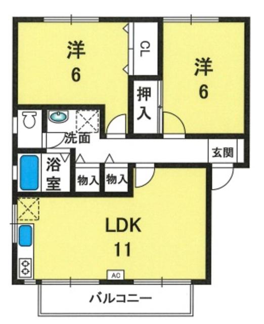 ルシオールII(2LDK/2階)の間取り写真