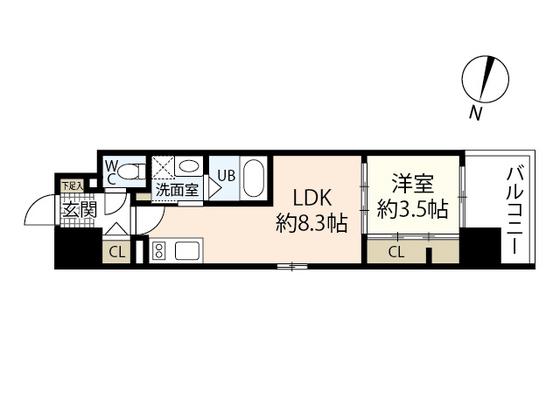アーバイン比治山(1LDK/2階)の間取り写真