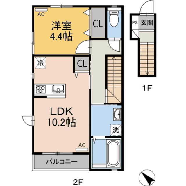 クラリス(1LDK/2階)の間取り写真