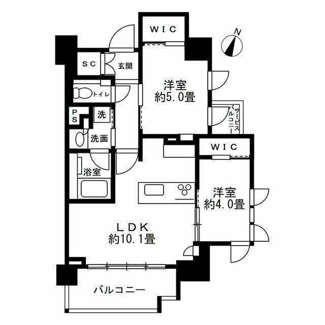 クリオラベルヴィ市ヶ谷(2LDK/1階)の間取り写真