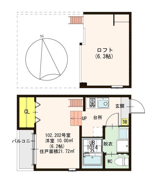 フェリクス中宮(1K/2階)の間取り写真