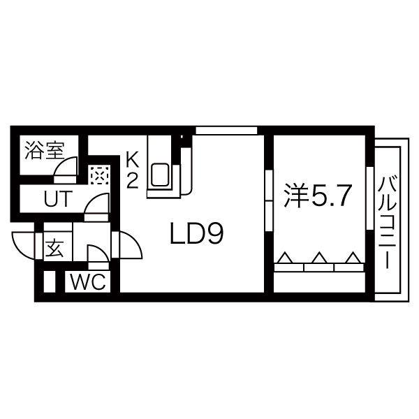 エステラ二十四軒C棟(1LDK/2階)の間取り写真
