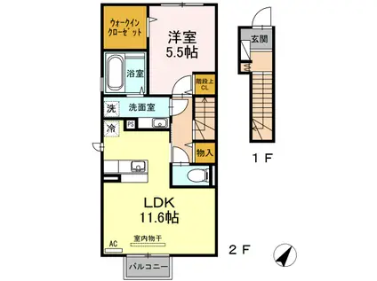 ラランド上新栄 B206(1LDK/2階)の間取り写真