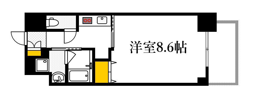 CASSIA河原町平和大通(1K/3階)の間取り写真