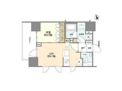 ピアース麻布イースト ピアース麻布イースト(1LDK/3階)の間取り写真