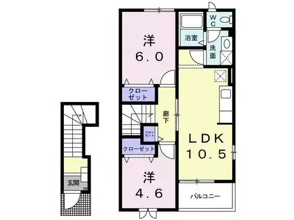 サンリットグローブA棟(2LDK/2階)の間取り写真