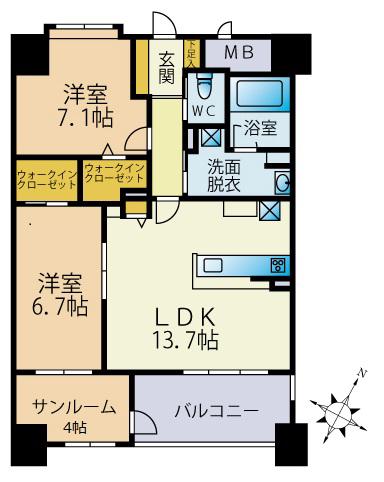 ラ・メール港(2SLDK/12階)の間取り写真