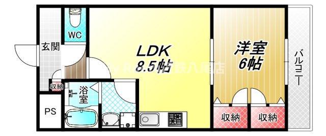 ラ・ポーエあき(1DK/6階)の間取り写真