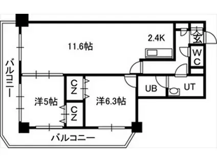 PRIME URBAN札幌 RIVER FRONT(2LDK/3階)の間取り写真