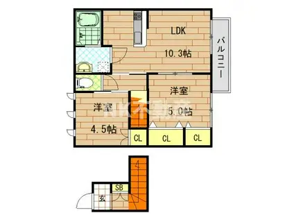 プレセアコート花園(2LDK/2階)の間取り写真