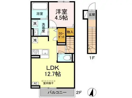 コンフォート E棟(1LDK/2階)の間取り写真