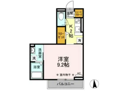 カレジエ・文丘(1K/2階)の間取り写真