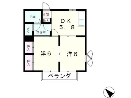 プチモンド堅田(2DK/1階)の間取り写真