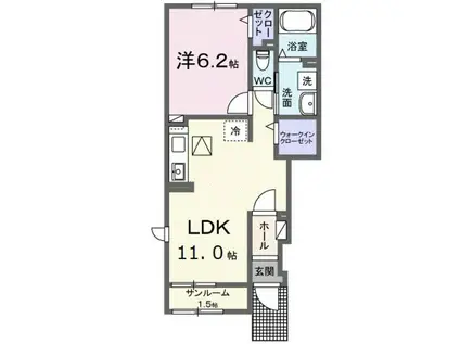 カーサ 折目(1LDK/1階)の間取り写真
