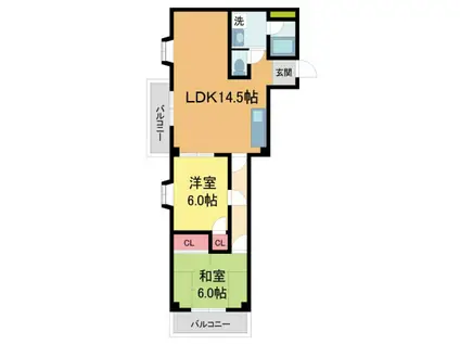 エスポアール西宮北口II(2LDK/2階)の間取り写真