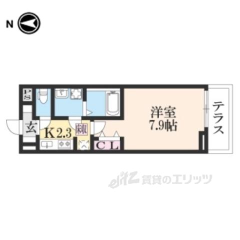 K-3.四条大路(1K/1階)の間取り写真